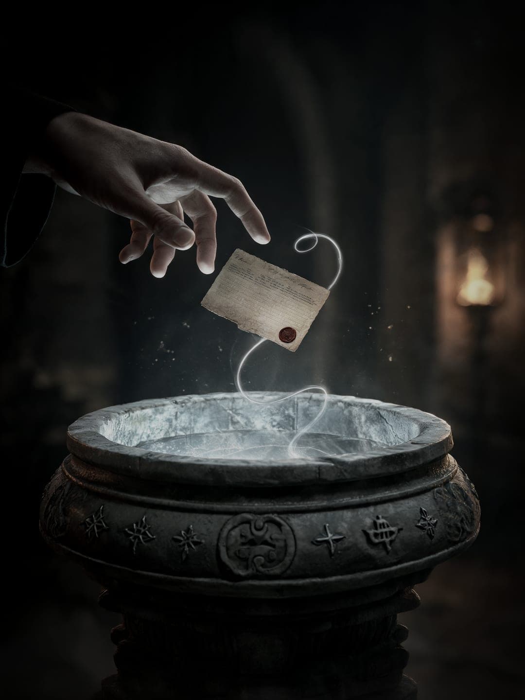 A memory card lowered into the pensieve